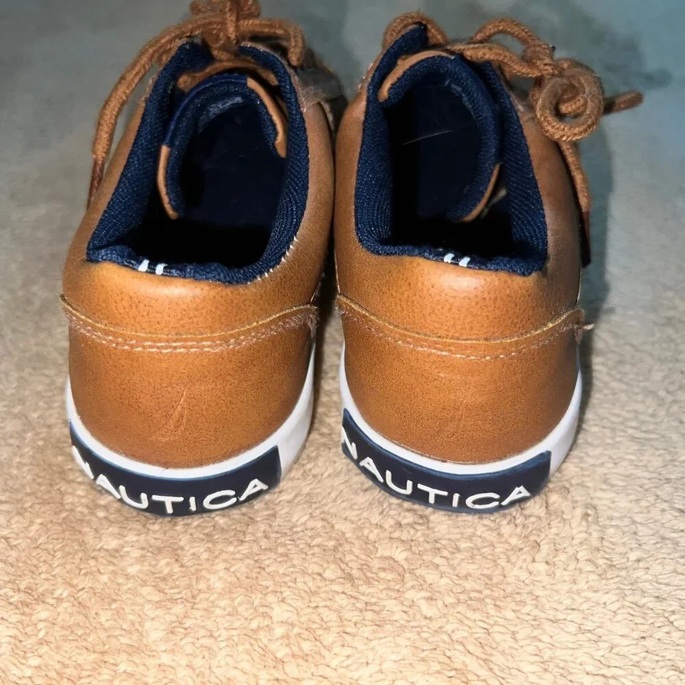 Nautica Sz 3 Youth Leather Brown Tan Lace Up Casual‎ S03
